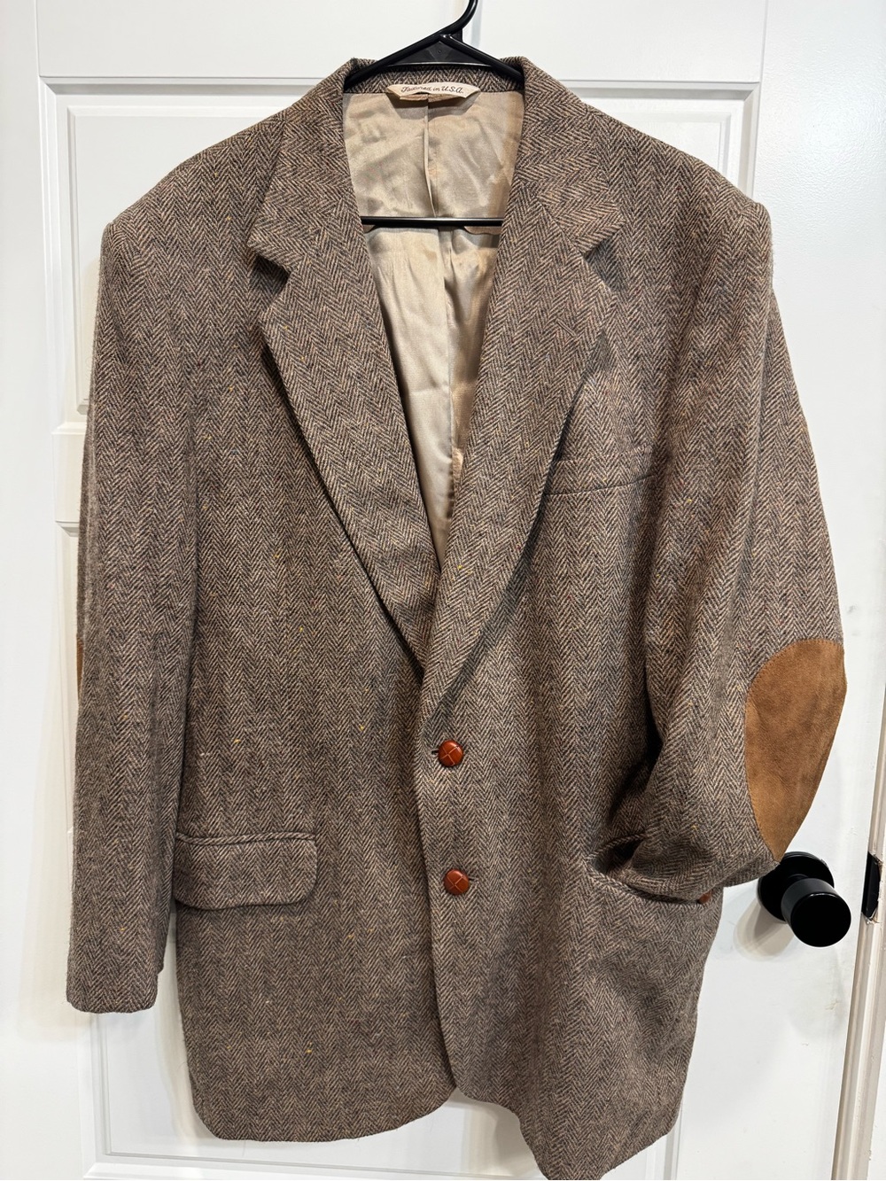 Stafford Brown Herringbone Wool Sport Coat with Tan Elbow Patches